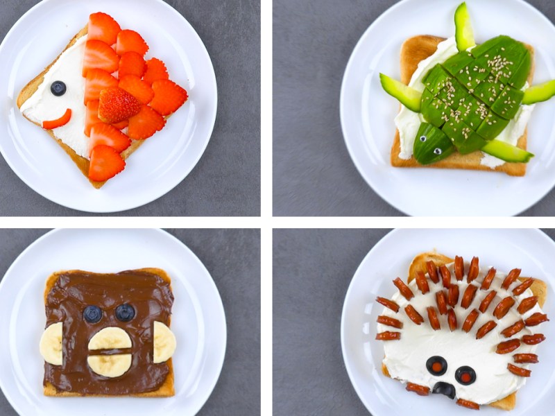 6 tostadas en forma de animales para el desayuno