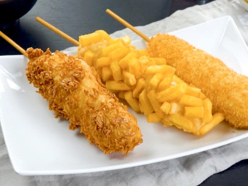 ¡Deliciosa comida rápida coreana! 3 recetas de corn dog